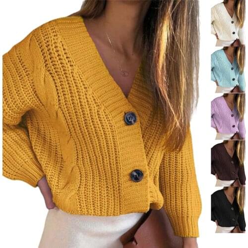 2021 Women Cardigan Winter Cashmere Sweater Long Sleeve V neck Womans Sweater Cardigans jersey knit Jumpers Pull Femme Coat
