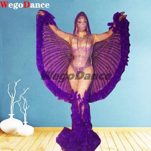 New Women Purple Feather Sleeveless Jumpsuit And Cape Set Party Clothing