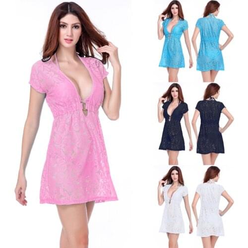 Matches Bikini 2016 Ringed Center Loose Pattern Women Sexy Transparent Long Lace Dress 4 Colors