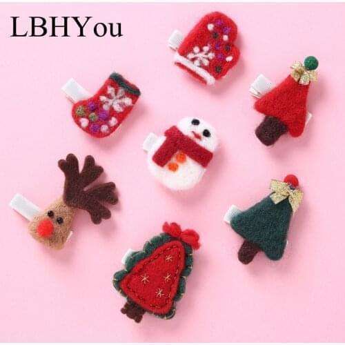 10pcs School Girls 100% Wool Cartoon Hair Clips Handmade Christmas Gifts Hair Barrettes No Slip Hairpins For Girls