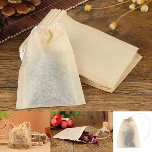 100PCS Tea Bag Filter Paper Bags Heat Seal Teabags Tea Strainer Infuser Wood Drawstring Tea Bag for Herb Loose Tea 7cm*5cm