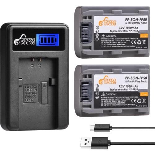 2Pcs NP-FP50 NP FP50 NP-FP51 NP FP51 Camera Battery + LCD USB Charger for Sony DCR-HC20 DCR-HC21 DCR-HC26 DCR-HC28 HC30 70E 80E