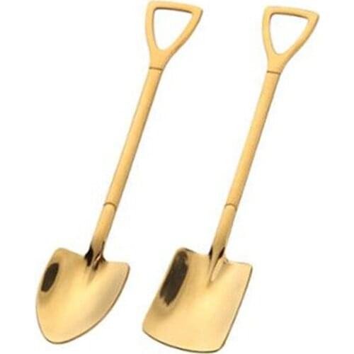 2PCS Creative Retro Shovel Coffee Spoon Stainless Steel Dessert Spoon Watermelon Spoon Ice Cream Spoon Tip Shovel Flat Shovel