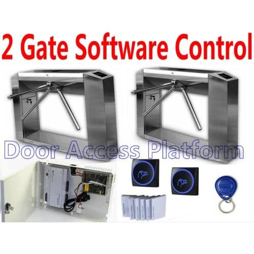 2 pcs of Tripod Turnstiles kit with RFID Access in+out EM Card Access Gate Reader Web Network Access Controller Turnstile power