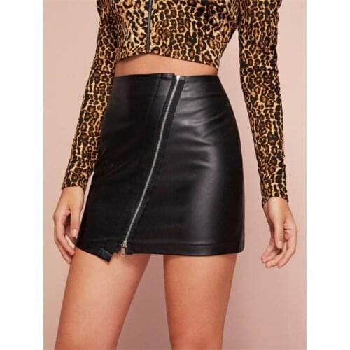2020 Fashion Autumn Winter Women Skirt PU Leather Sexy Mini Skirts Side Zipper A-line Package Hip High Waist Women Clothing