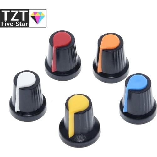 25PCS/lot WH148 potentiometer knob cap(copper core) 15X17mm 6mm Shaft Hole AG2 Yellow Orange Blue White Red 5value*5PCS=25PCS