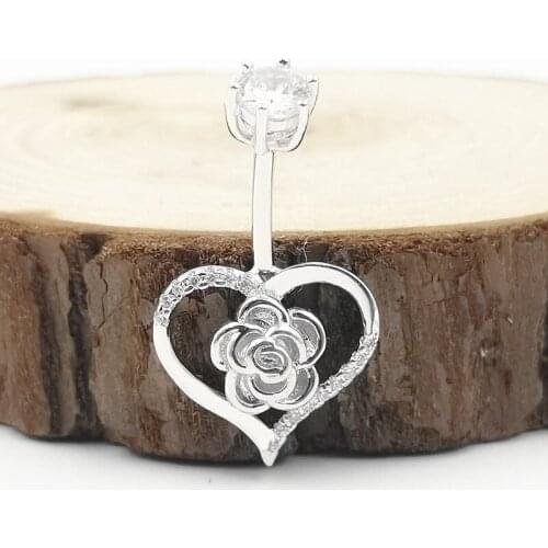 925 Sterling Silver Navel Piercing Heart Flower Shape CZ Belly Button Ring Jewelry For Women Body Jewelry