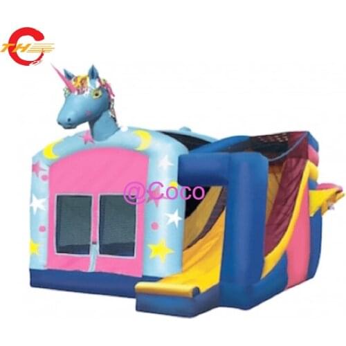 Free air ship to door, rainbow unicorn themed inflatable bouncer jumper inflatable moon bounce house with slide
