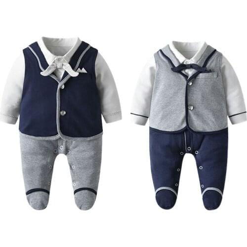 Baby Bodysuit Korean Gentleman Style Newborn Boys Rompers Bowtie Clothing Newborn Pajamas Baby Jumpsuit Long Sleeve Girl Romper