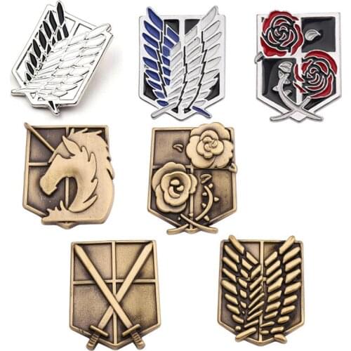Attack on Titan Pins Enamel Wings Brooches Black White Blue Feather Pin Metal Mini Giant Legion Flag Badge Pins Cosplay Brooches
