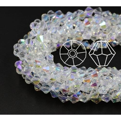 Crystal Glass Bicone Bead DIY Making Jewelry 2/3/4/6/8MM Faceted Sharp Beads Clear AB Color For Costume Jewelry Wholesale