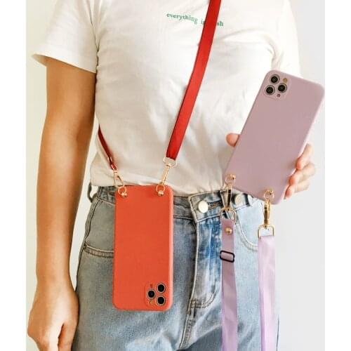 Liquid Silicone Crossbody Strap Cord Chain Case For iPhone 12 Mini 11 Pro Xs Max Xr X 8 7 6s 6 Plus 5 5s SE Neck Lanyard Cover