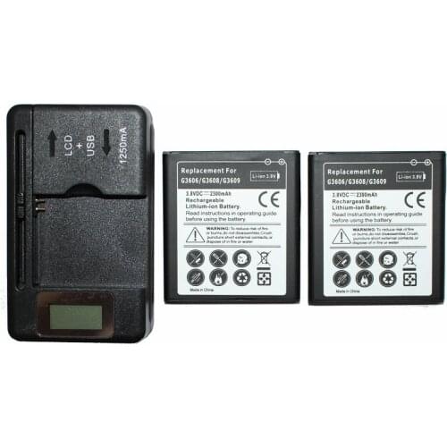Ciszean 2x 2300mAh EB-BG360CBC Battery + LCD Universal Charger For Samsung Galaxy Core Prime G360 G360F G3608 G3606 G3609