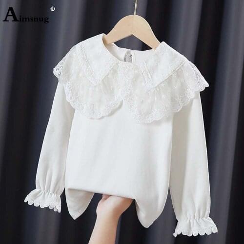 Children Ruffled T-shirt Baby Girl Patchwork Lace Flower Shirts Casual Pullovers Long Sleeve Autumn Princess Top Kids Clothing