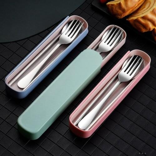 Childrens Stainless Steel Portable tableware set three piece Korean student spoon chopsticks fork cutlery