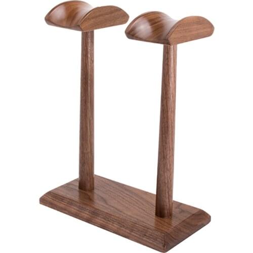 Wood Headphone Stand Dual Desk Headset Holder Gaming Headset Holder Display with Non-Slip Silicone Earphone Stand Rack