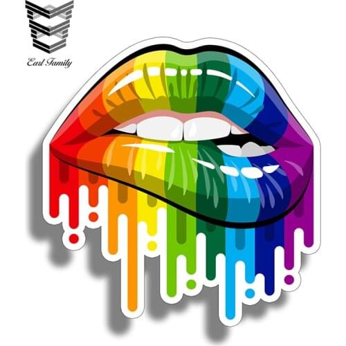 EARLFAMILY Rainbow Lips Sticker Decal Graphic Window Back Glass Car Truck Auto Vehicle Gay Pride LOVE LGBT Sexy Mouth