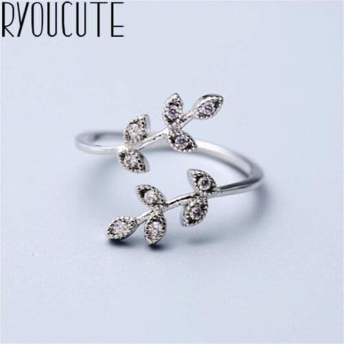 Korean Open Adjustable Crystal Leaf Finger Rings for Women Wedding Ring Jewelry Valentines Day GIFT