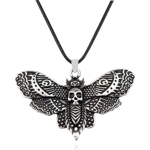 Deaths Head Skull Moth Necklace Pendant rebirth Meaning Gift For Her Halloween Jewelry