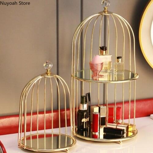 Light Luxury Bird Cage Storage Shelf Desktop Dressing Table Shelf Living Room Desktop Display Tray Creative Mirror Storage Tray