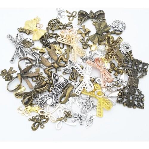 50g 100g Metal Mixed Charms Pendants Bowknot Eiffel Tower Heart Moon Bracelets Necklace for Jewelry Making Components Crafts DIY