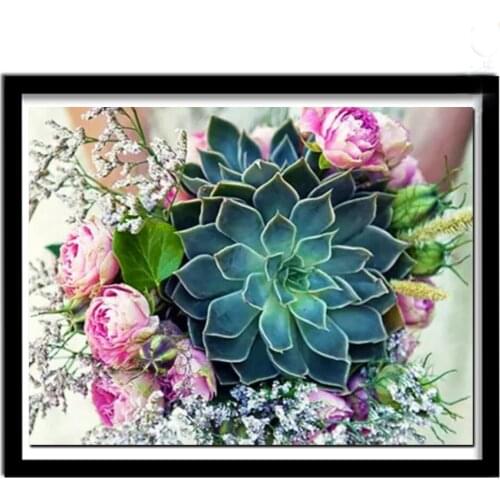 Succulent plant rose flower Diy 5D Diamond Mosaic Embroidery Diamond Painting Chinese Cross Stitch kit Full Drill Decor