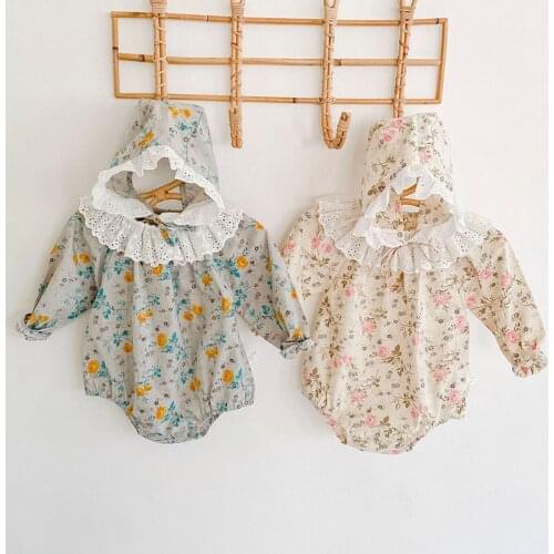 New 2020 Infant Baby Rompers Baby Girls Floral Long Sleeve Clothes Rompers And Hat Spring Autumn Baby Girls Rompers 0-3Yrs