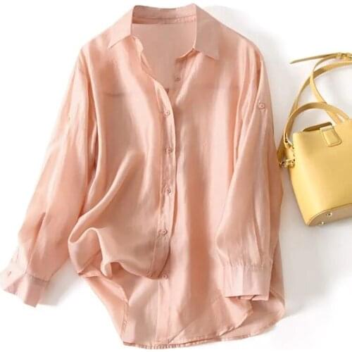 2021 new sunscreen clothing loose and light long-sleeved shirt gloss slightly transparent all-match fashion top women