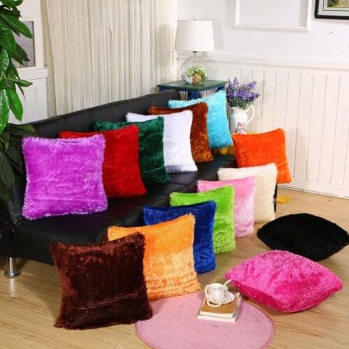 New Solid Short Faux Fur Shaggy Plush Cushion Cover Soft Warm Luxury Throw Pillowcase Home Chair Seat Waist Decorative Decor