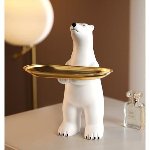 WEILEAD Resin Polar Bear Storage Tray Furnishing Articles Nordic Creative Modern Figurines For Interior Home Desktop Ornaments