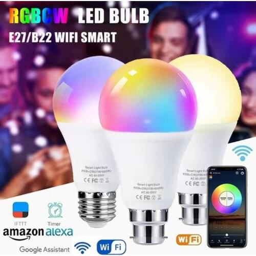 Smart WiFi Bulb Full Color Dimmable E27/B22 10W LED Light Works With Alexa/Google Assistant Lights Or IR Remote Control Lampa
