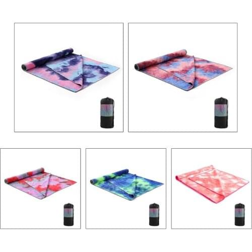 Tie-Dye Yoga Towel Sweat Absorbent Non-Slip Fitness Mat Blanket with Carry Bag G92F