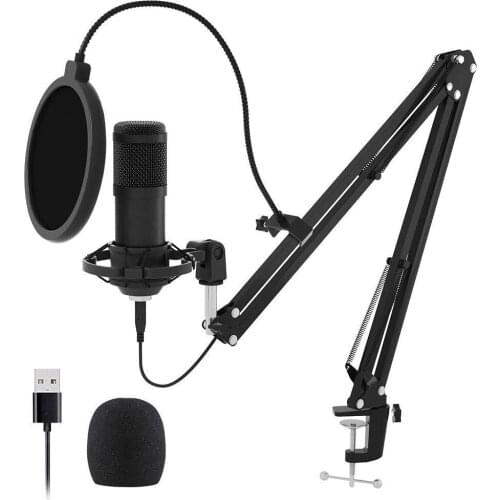 USB Streaming Podcast PC Microphone, professional 192KHZ/24Bit Studio Cardioid Condenser Mic Kit with sound card Boom Arm Shock