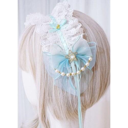 Mint Cloud Sweet Handmade Headwear Bow Hairband KC Hair Ribbon Organza Lace Headband Lolita Original Design Cute