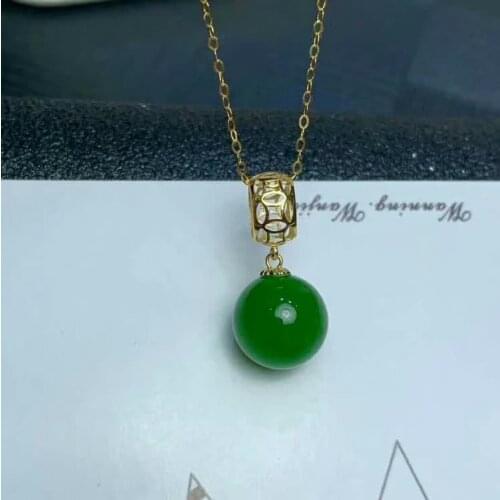 SHILOVEM 18k yellow gold real Natural green Jasper pendants no necklace fine Jewelry women wedding new gift mymz1010998by