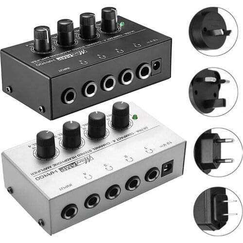 US/UK/EU/AU Plug,Ha400 Ultra-Compact 4 Channels Mini Audio Stereo Headphone Amplifier With Power Adapter Black Amplifier Chips