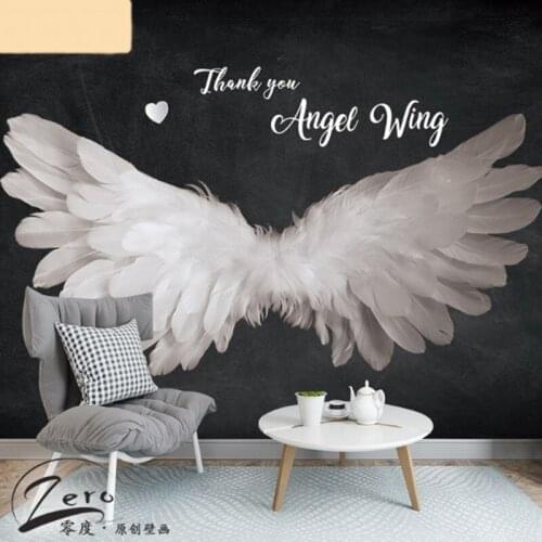 3D angel wings feather mural dance classroom Yoga classroom background wall studio webcast room background wallpaper Waterproof