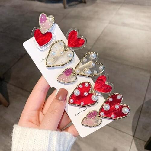 1PC Red Love Pearl Womens Duck Mouth Alloy Hairpin Hair Clips HeadWear Chic Side Princess Edge Barrettes Headdress