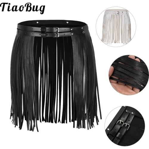 Women Fringe Tassel Skirt Belt PU Leather Vintage Adjustable Waistband for Party Dance Performance Costume