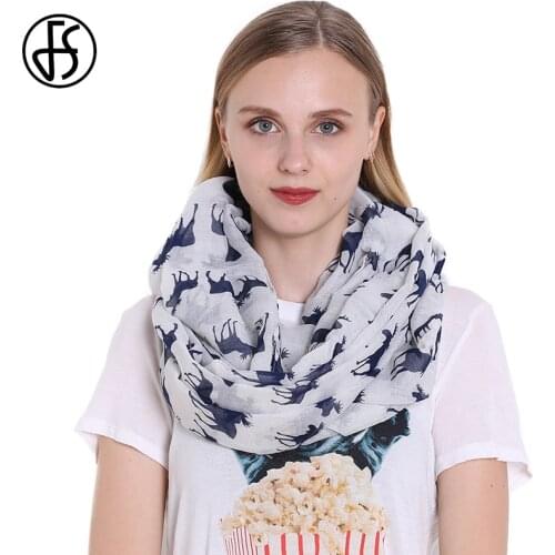 FS Echarpes Foulards Femme Winter Warm Scarves For Women Voile Infinity Collar Ring Scarf Reindeer Elk Print Luxury Brand 2018