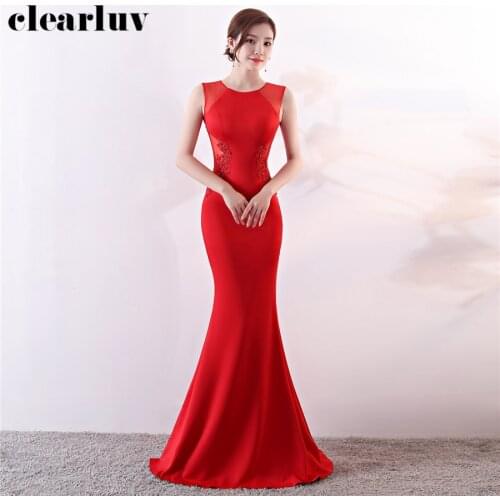 Simple Mermaid Evening Dresses Elegant Appliques Women Party Dresses Plus Size Robe De Soiree DX303-1 2020 Red Long Prom Dresses