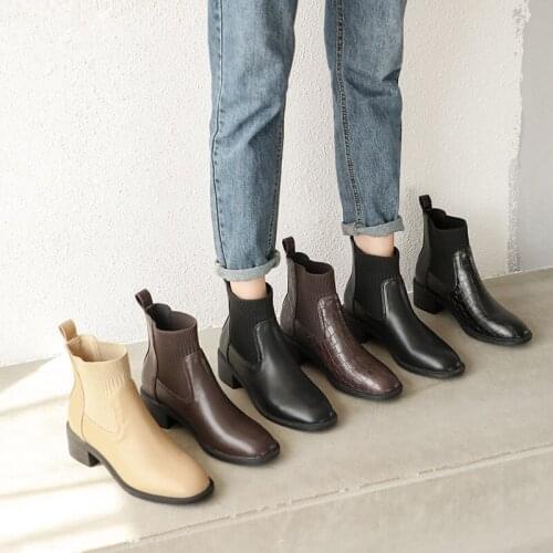 Winter Martin Boots 2021 Ankle Boots New Thick Heel Knit Boots Chelsea Short Boots Elastic Boots Women Booties Woman