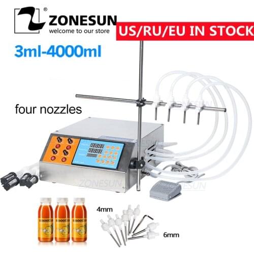 ZONESUN 4 Head Nozzle Liquid Perfume Water Juice Essential Oil Electric Digital Control Pump Liquid Filling Machine