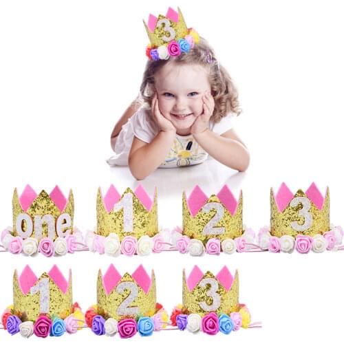 1Pc Baby Boys Girls Birthday Caps Flower Crown Number Birthday Hat For One First 1st 2nd 3rd Kids Birthday Shower Party Decor