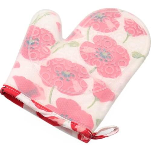 1PCS Cotton + Silicone Kitchen Bakery Heat Resistant Silicone Glove Cooking Baking BBQ Oven Pot Holder Mitts Kitchen