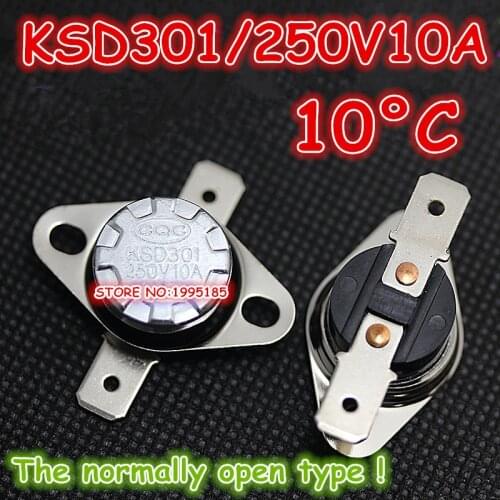 10Pcs/Lot KSD301 250V10A 10 Degrees Celsius 10 C Normal Open ( N O ) Temperature Controlled Switch Thermostat