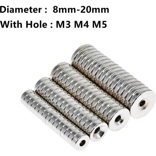 10pcs Neodymium Magnets Dia 8mm-20mm With M3 M4 M5 Countersunk Ring Hole Rare Earth Strong Crafts Magnet N35