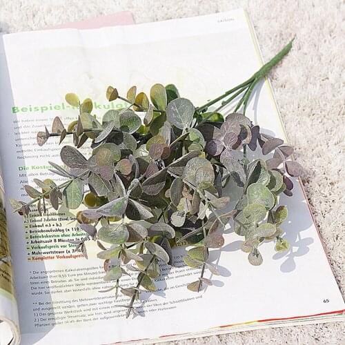 2 Pcs Artificial Plastic Plants Leaves Green Eucalyptus Branch for Garden Vase Home Christmas Wedding Decoration