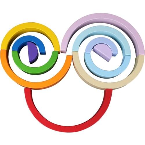 2020 New Colorful Wood Rainbow Building Blocks Toys Creative Assembling Wooden Blocks Circle Set Educational Toys for Children