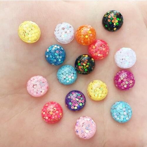 300PCS Resin 10mm Colorful Glitter Round Bead Flatback Rhinestone Scrapbook Crafts Diy Wedding Appliques SW77